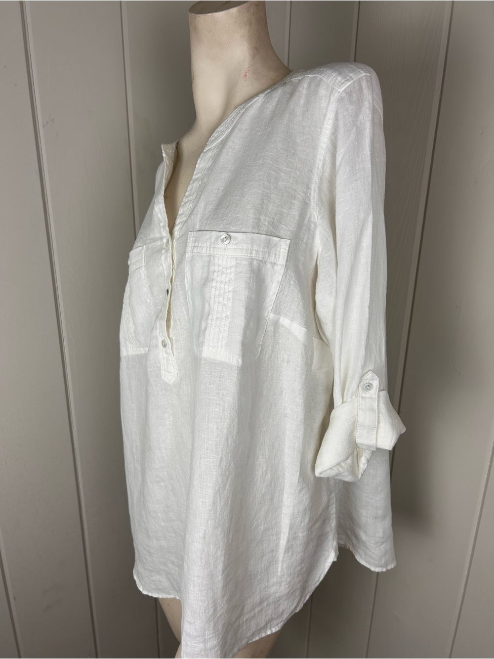 New Talbots Linen Top 1X White Button Front Tunic Blouse Plus Size Lightweight - Picture 3 of 6